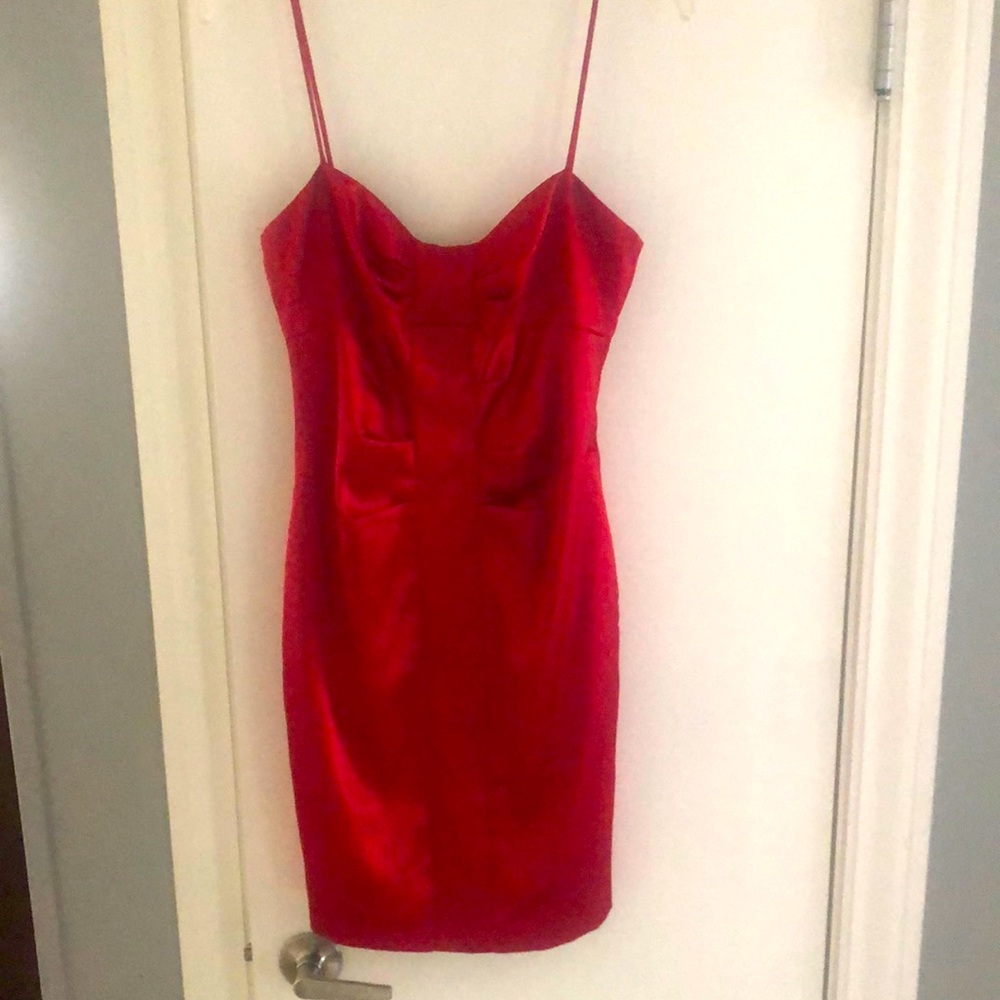 Beautiful shiny red dress by Jump Apparel. Stretchy. Excellent condition.